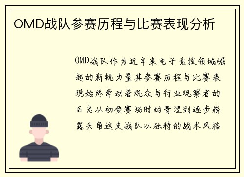 OMD战队参赛历程与比赛表现分析